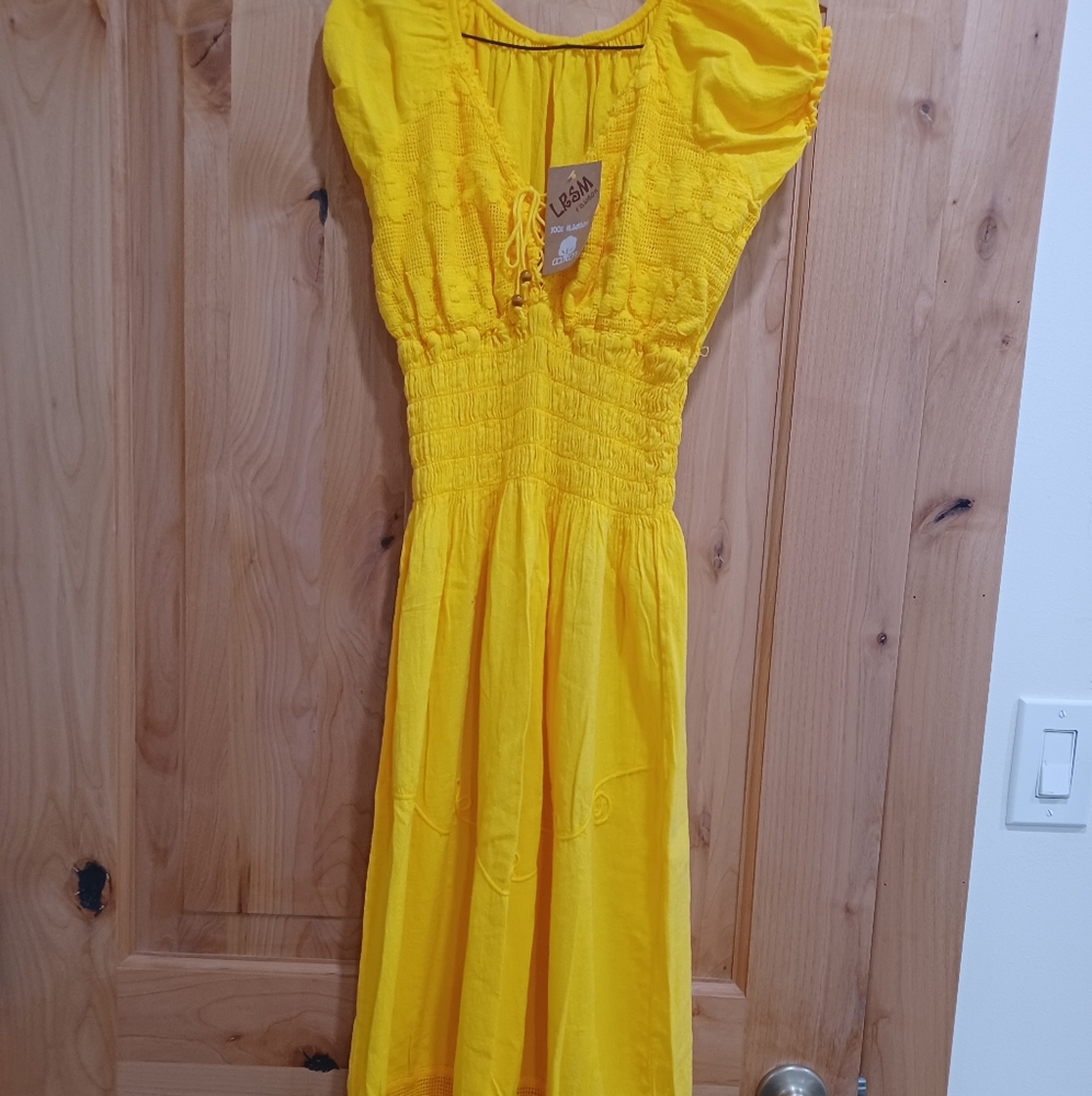 New yellow 100% cotton dress